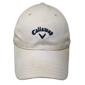 Callaway Golf Hat Beige Blue OS Slideback Cotton Embroidered Logo Curve Brim